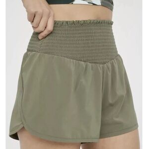 Offline by Aerie Smocked Running Short - small - olive fun color